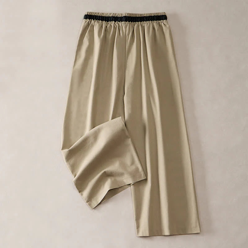Buddha Stones Commute Drawstring Cotton Cropped Women's Wide Leg Pants With Pockets