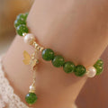 Buddha Stones Natural Green Chalcedony Pearl Butterfly Courage Strength Bracelet