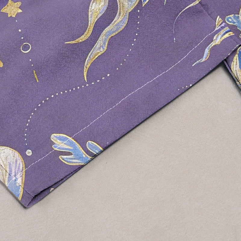 Buddha Stones Jellyfish Pattern Women's Pure Cotton Elastic Waist Pants With Pockets
