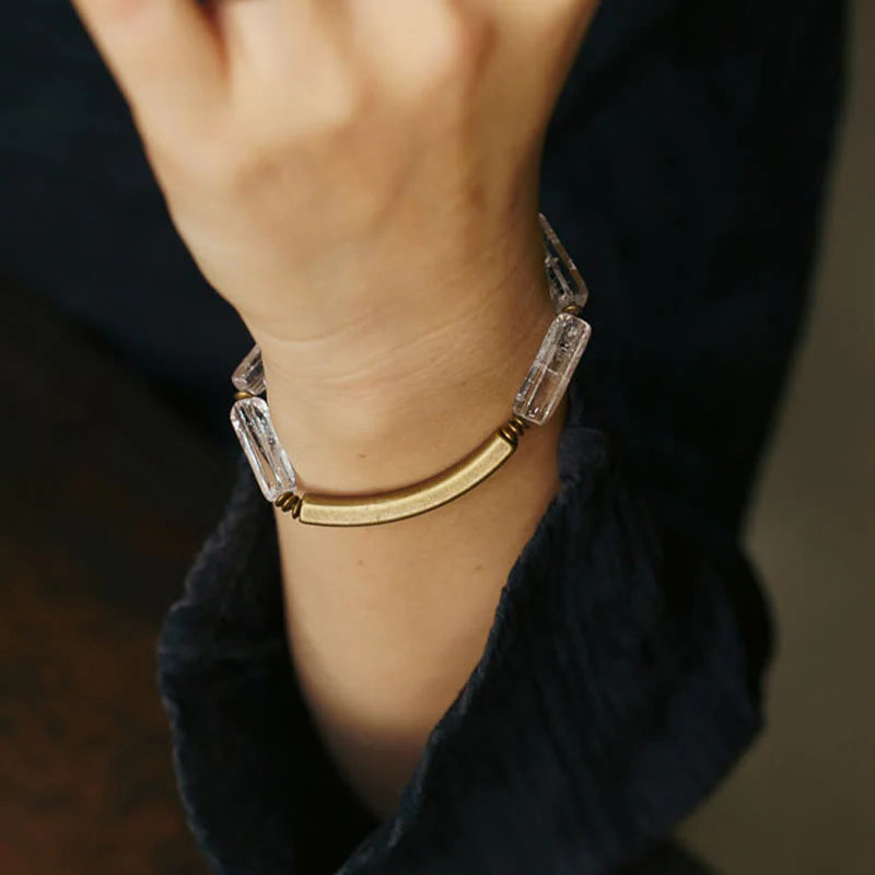 Buddha Stones Square White Crystal Copper Luck Healing Bracelet