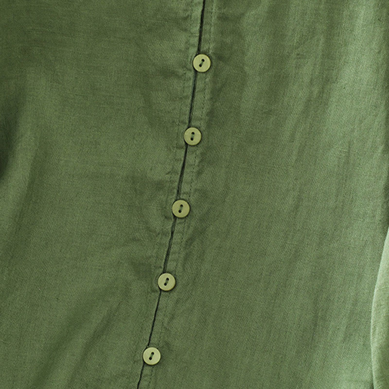 Buddha Stones Solid Buttons V-Neck Half Sleeve Women's Shirt