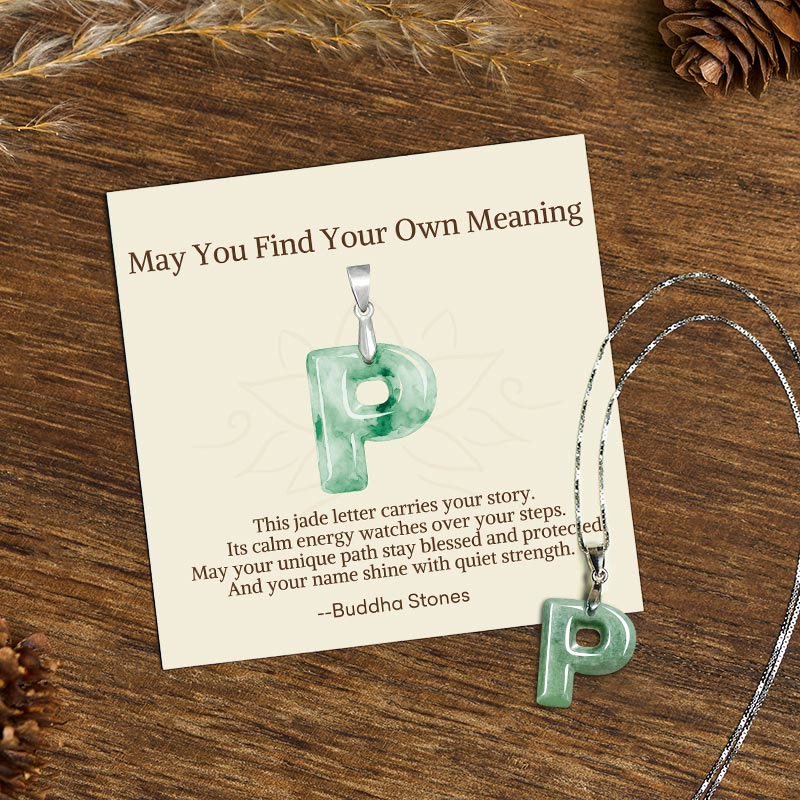 Buddha Stones May You Find Your Own Meaning Natural A-Z Letter Jade Titanium Steel Chain Necklace Includes Gift Message Card