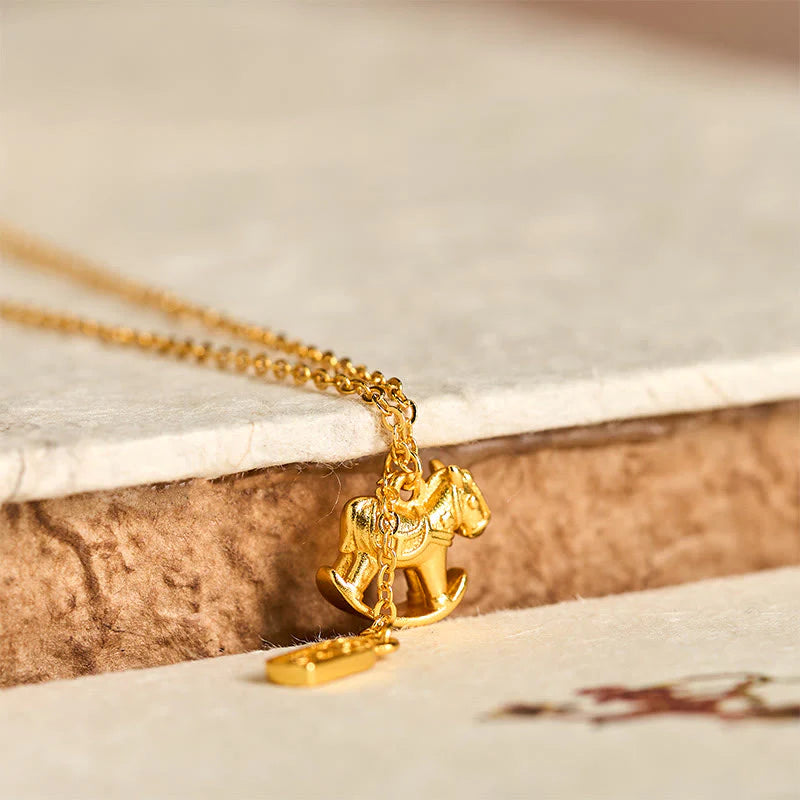 Buddha Stones Year Of The Horse 24k Gold Plated Copper Peaceful Necklace Pendant