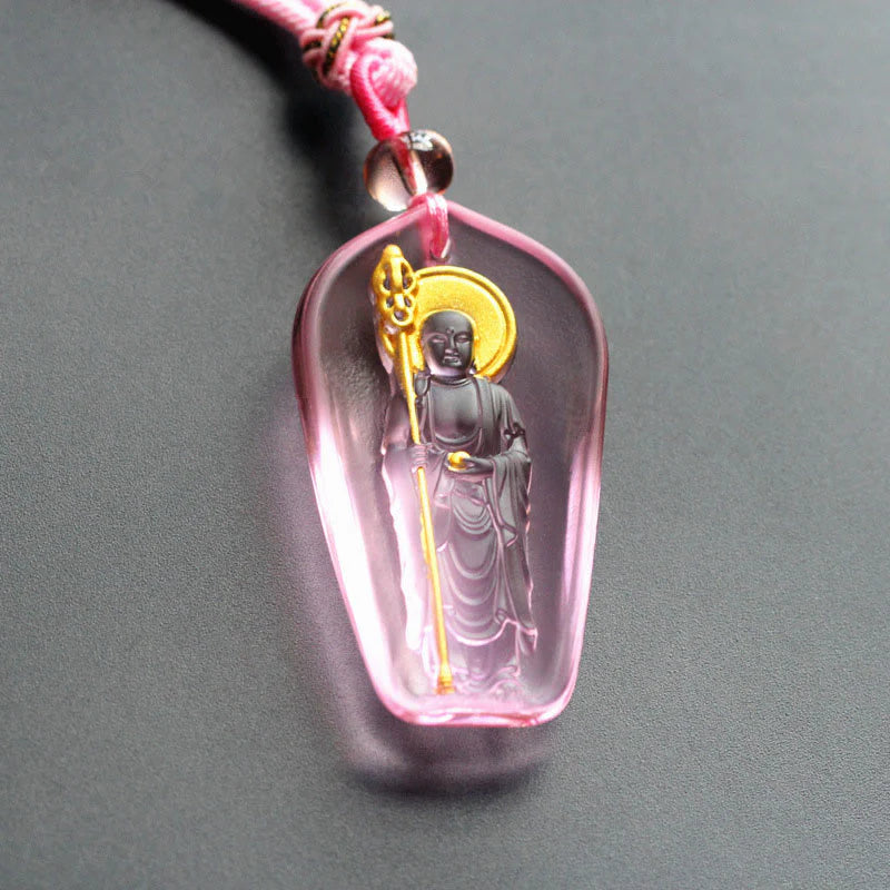 Buddha Stones Tibetan Buddha Liuli Crystal Ksitigarbha Bodhisattva Serenity Necklace Pendant