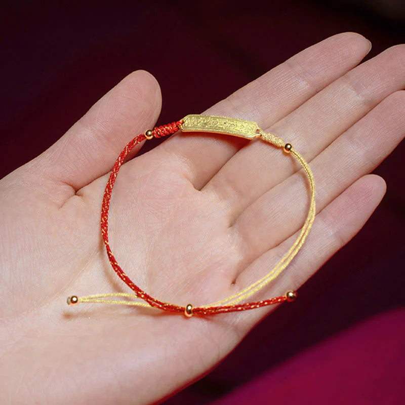 Buddha Stones 14K Gold-plated Copper Amulet Protection Red Golden Rope Bracelet