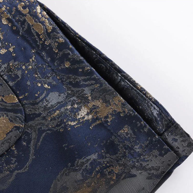 Buddha Stones Blue Flowing Water Mountains Frog-Button Long Sleeve Men's Jacket With Pockets