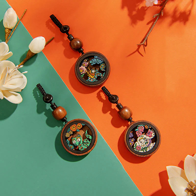 Buddha Stones Year Of The Dragon Hand Painted Chinese Zodiac Rosewood Carved Calm Key Chain (Extra 35% Off | USE CODE: FS35)
