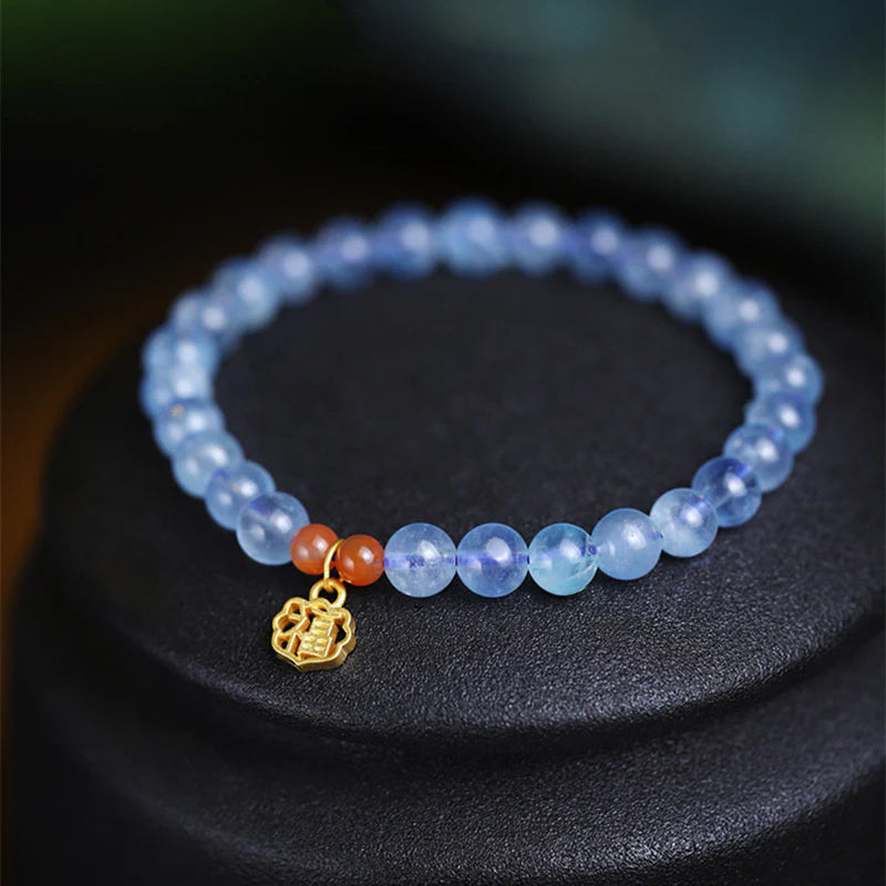 Buddha Stones Natural Aquamarine Red Agate Healing Charm Bracelet