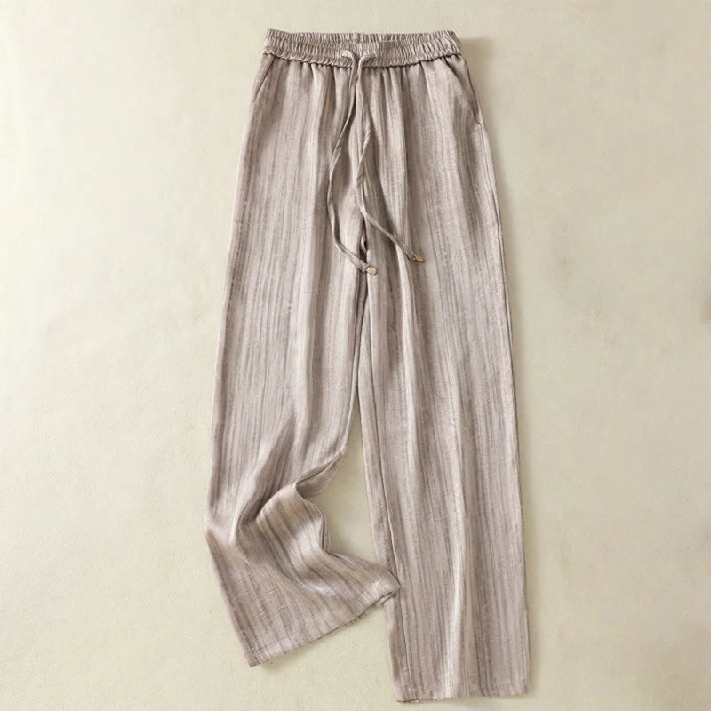 Buddha Stones Artistic Casual Vertical Lines Pattern Drawstring Ankle-length Women's Pants With Pockets