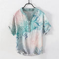 Buddha Stones Cotton Mandala Floral Emblem Men's Short Sleeve Half Button Shirt