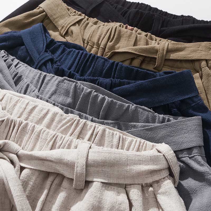 Buddha Stones Drawstring Elastic Waist Ankle-Length Men's Polyester Pants With Pockets