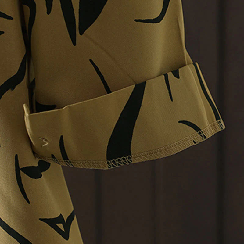 Buddha Stones Spring Fall Stand Collar Line Pattern Long Sleeve Women's Cotton Polyester Shirt