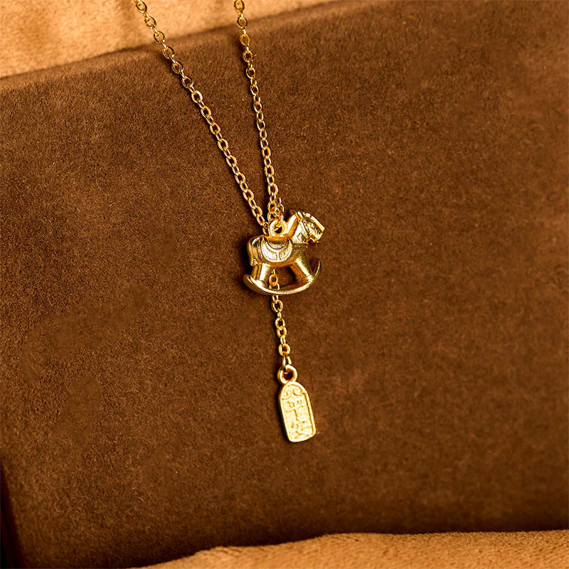 Buddha Stones Year Of The Horse 24k Gold Plated Copper Peaceful Necklace Pendant