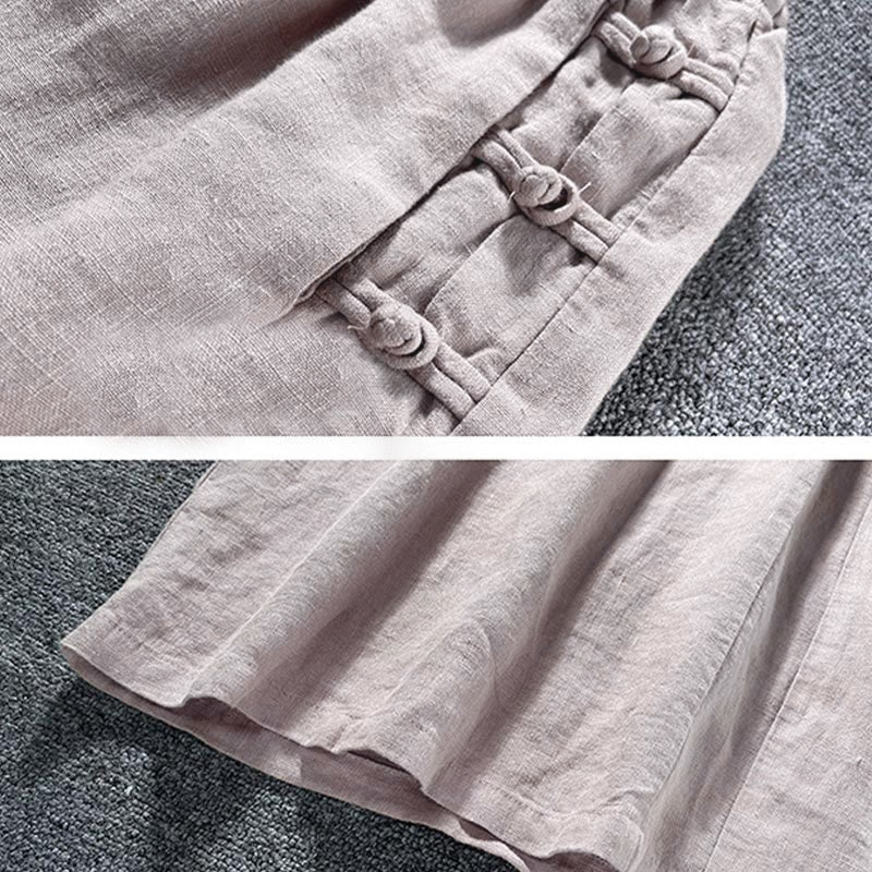 Buddha Stones Casual Frog-Button High Waist Wide Leg Pants With Pockets