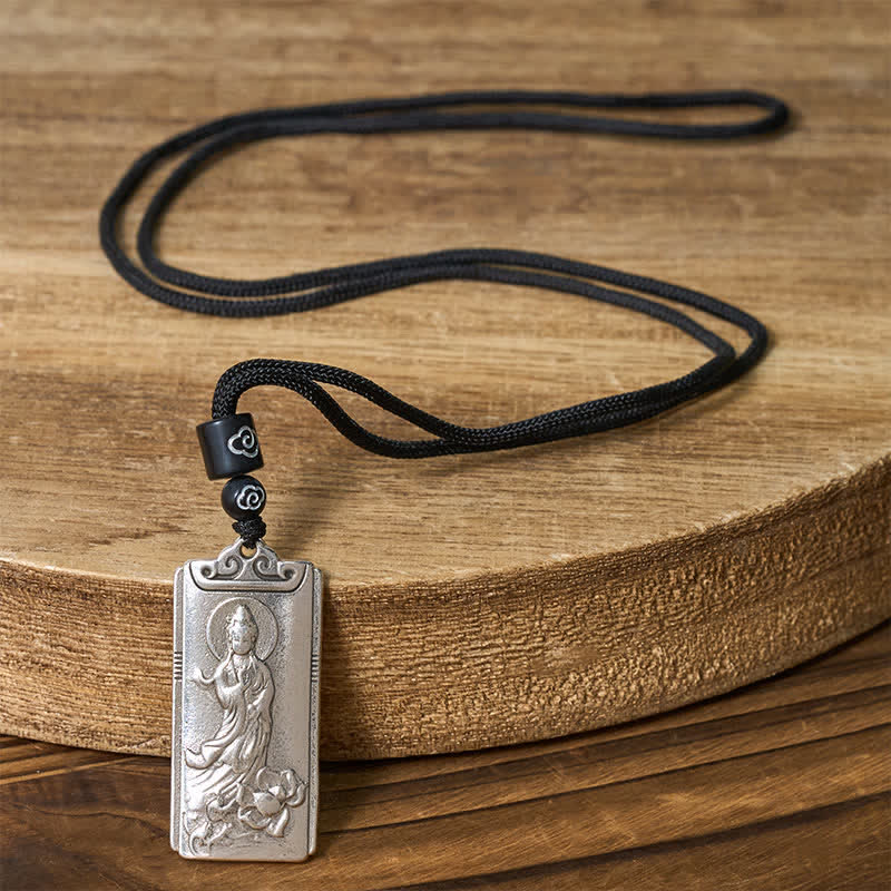 Buddha Stones Copper Plated With Silver Avalokiteśvara Rope Wealth Necklace Pendant