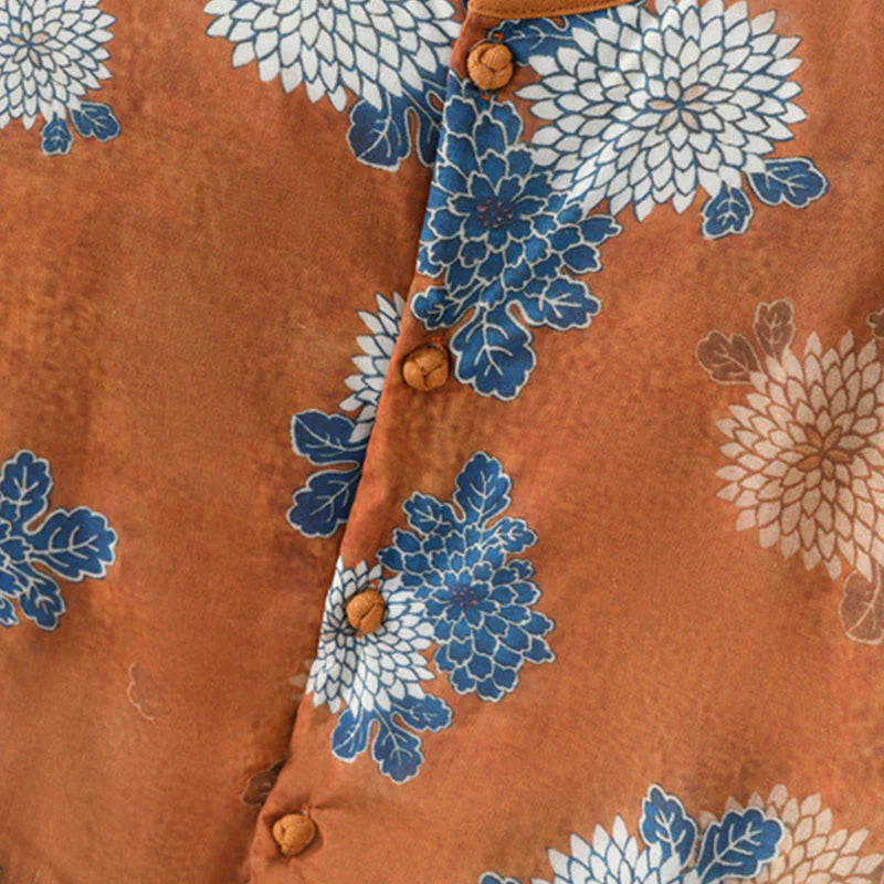 Buddha Stones Floral Prints Buttons Women's Sleeveless Cotton Vest Waistcoat With Pockets