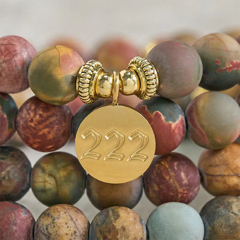 Buddha Stones 222 Angel Number 108 Mala Beads Picasso Jasper Stone Energy Mala
