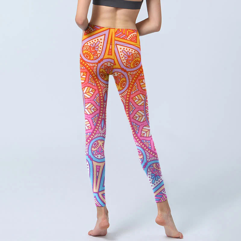 Buddha Stones Colorful Mandala Pattern Gym Leggings Women's Yoga Pants