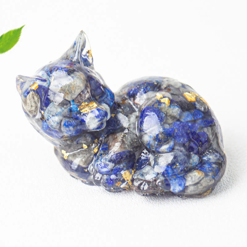 Buddha Stones Crystal Chip Epoxy Resin Small Cat Positive Decoration