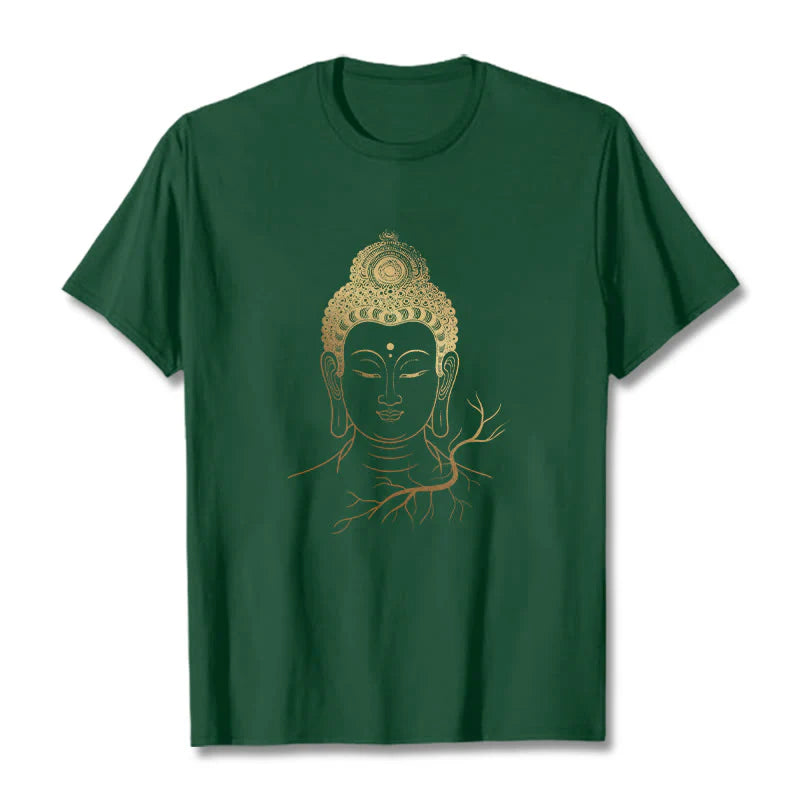 Buddha Stones Golden Meditation Buddha Head Tee T-shirt