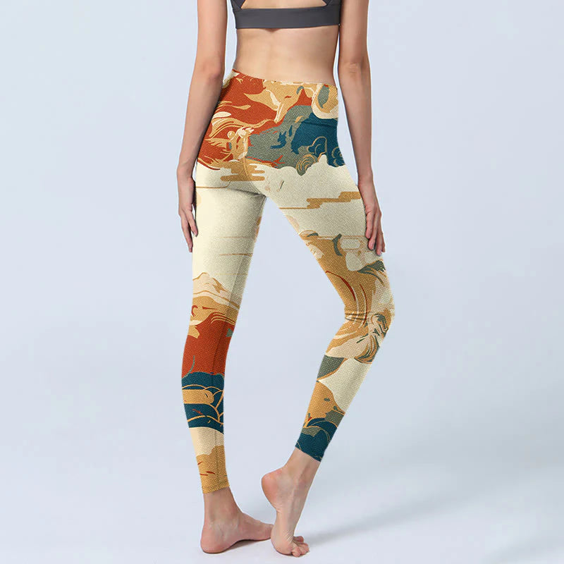 Buddha Stones Colorful Clouds Print Fitness Leggings Women's Yoga Pants