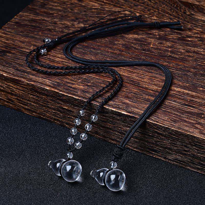 Buddha Stones Natural Clear Quartz Gourd Protection Beads Rope Necklace