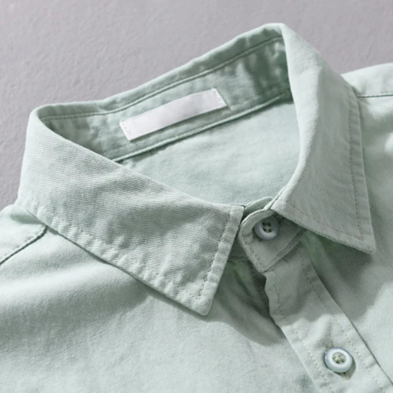 Buddha Stones Casual Solid Buttons Down Decorative Pocket Men's Stand Collar Long Sleeve Cotton Shirt