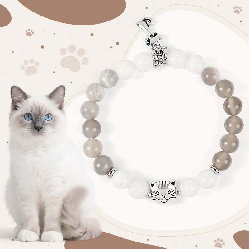 Buddha Stones Ragdoll Cat Gray Striped Agate Chalcedony Support Bracelet