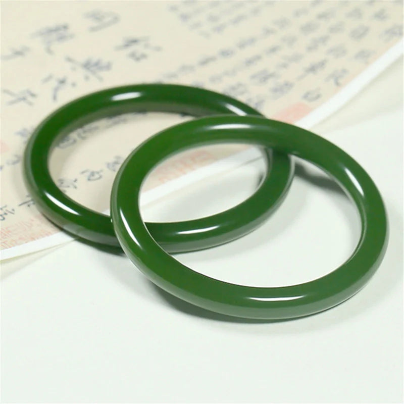 Buddha Stones Cyan Jade Longevity Blessing Bangle Bracelet
