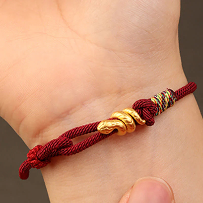 Buddha Stones 999 Gold Year of the Snake Design Handmade Luck Protection Rope Braided Bracelet (Extra 30% Off | USE CODE: FS30)