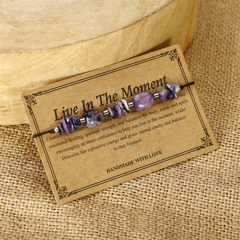 Buddha Stones Live In The Moment Charoite Hematite Powerful Bracelet