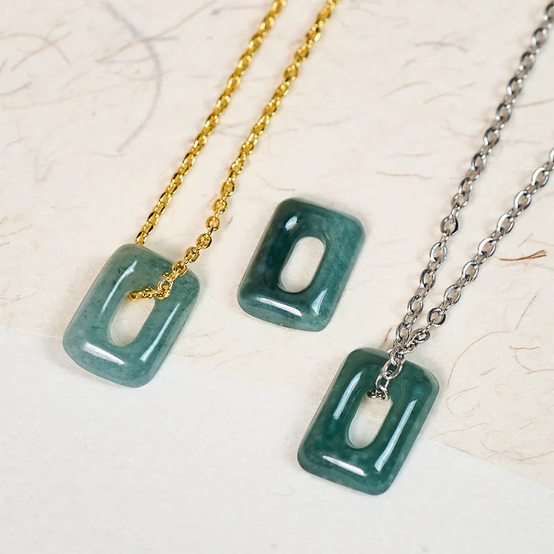 Buddha Stones Mini Square Green Jade Abundance Necklace Pendant