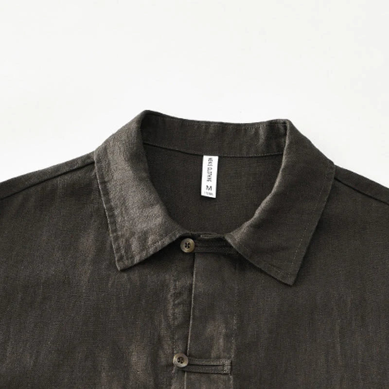 Buddha Stones Solid Summer Short Sleeve Buttons Linen Men's Shirt With Pockets