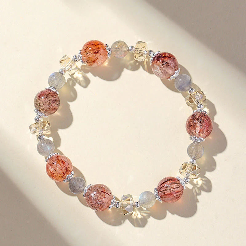Buddha Stones Natural Aquamarine Super Seven Crystal Sparkling Faceted Bead Peace Bracelet