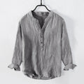 Buddha Stones Solid Color Long Sleeve Half Button Shirt Cotton Linen Men Clothing
