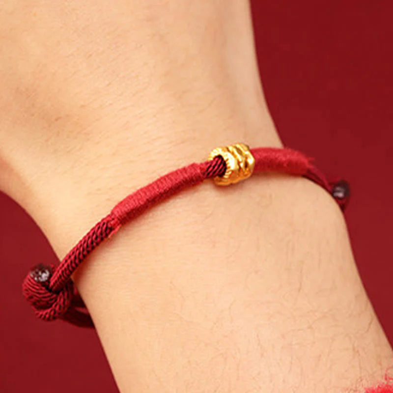 Buddha Stones 999 Gold Ring Design Handmade Luck Braided Red Rope Bracelet Anklet