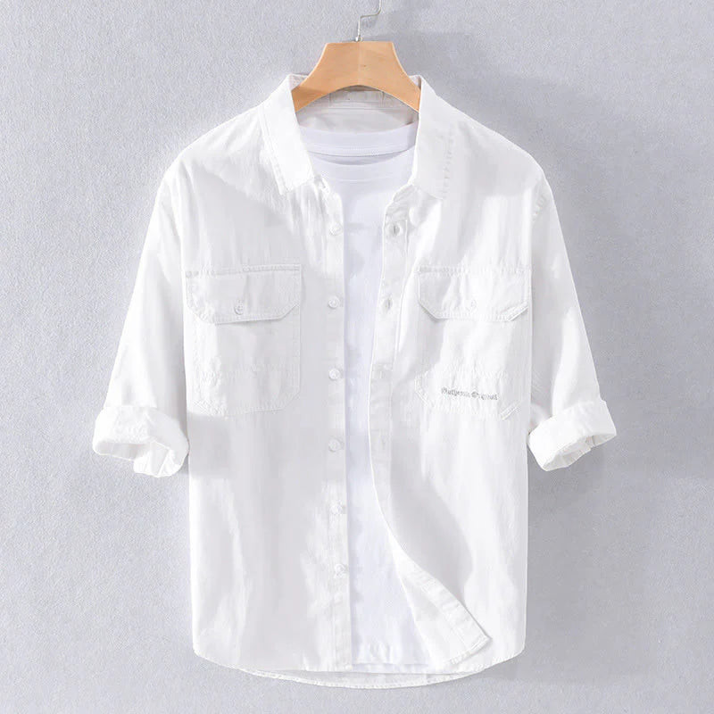 Buddha Stones Summer Buttons Down Two Decorative Pockets Men's Half Sleeve Cotton Shirt