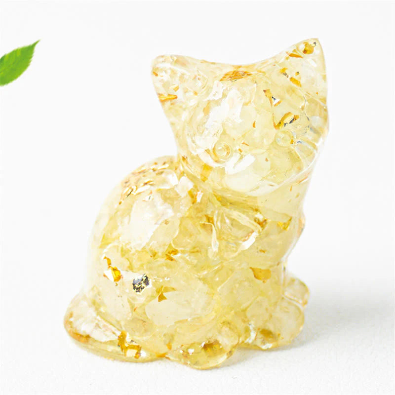 Buddha Stones Sitting Cat  Resin Gravel Pink Crystal Citrine White Crystal Lapis Lazuli Soothing Desktop Decoration