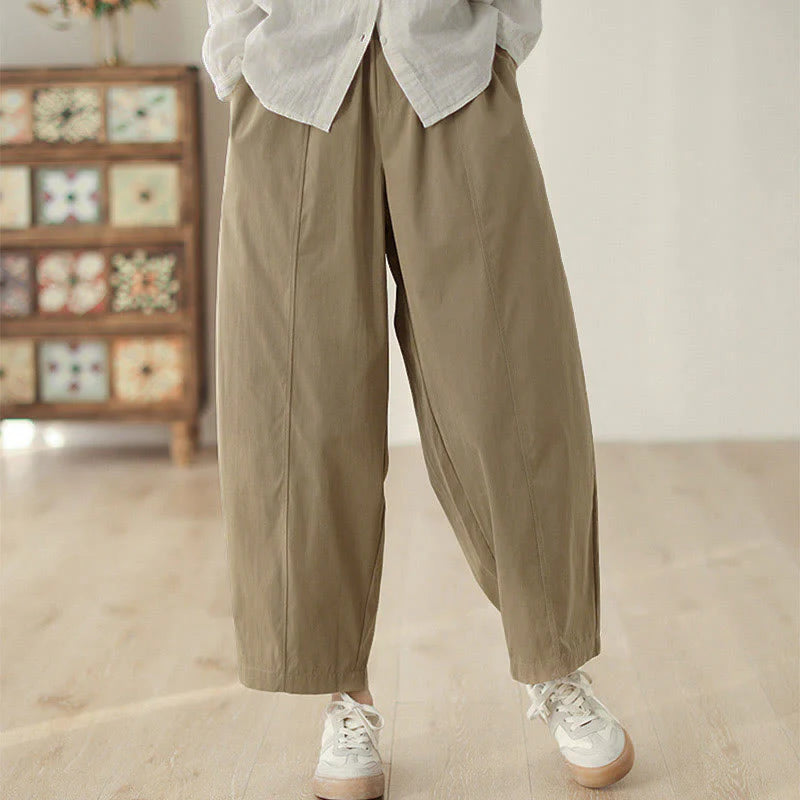 Buddha Stones Simple Lines Design Ankle-Length Cotton Women's Harem Pants With Pockets