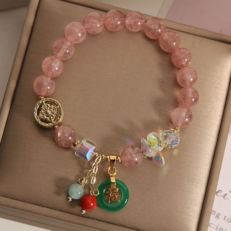 Buddha Stones Sending Love and HarmonyStrawberry Quartz Bracelet Includes Gift Message Card