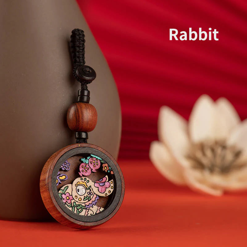 Buddha Stones Year Of The Dragon Hand Painted Chinese Zodiac Rosewood Carved Calm Key Chain (Extra 35% Off | USE CODE: FS35)