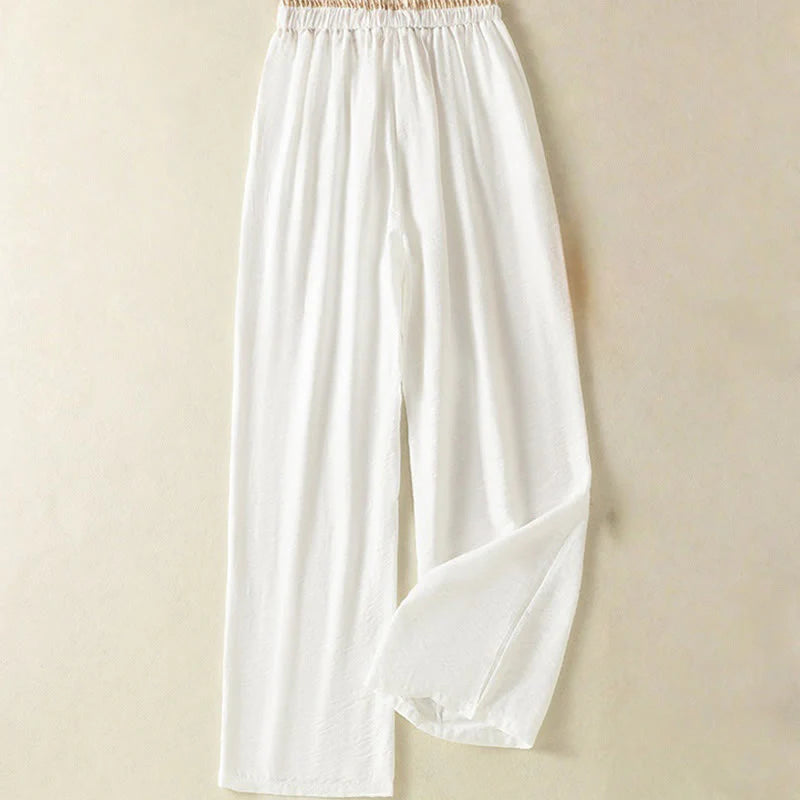 Buddha Stones Vintage Casual Pure Color Drawstring Ankle-Length Women's Cotton Linen Pants With Pockets