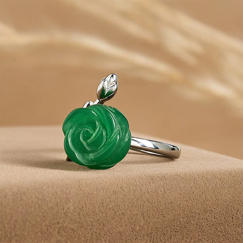 Buddha Stones Rose Green Jasper Copper Plated Silver Adjustable Balance Ring