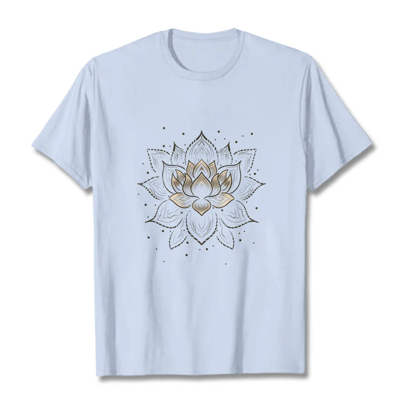Buddha Stones Golden Lotus Flower Design Tee T-shirt