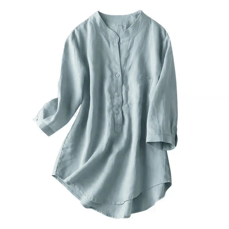 Buddha Stones Casual Women's V-neck Three Quarter Sleeve Design Plain Shirt