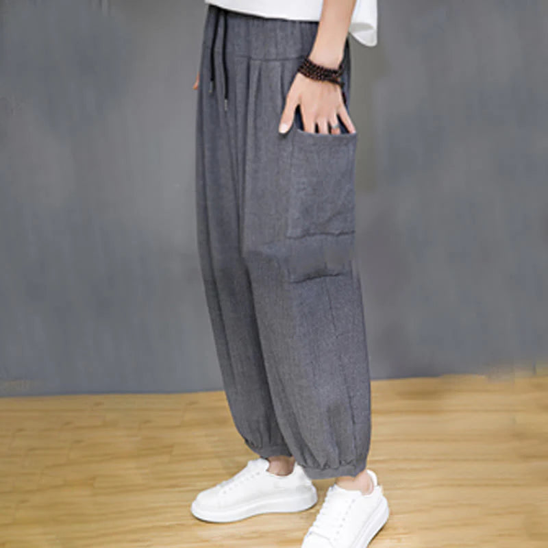 Buddha Stones Casual 7-8 Length Cropped Men's Harem Pants With Side Pockets