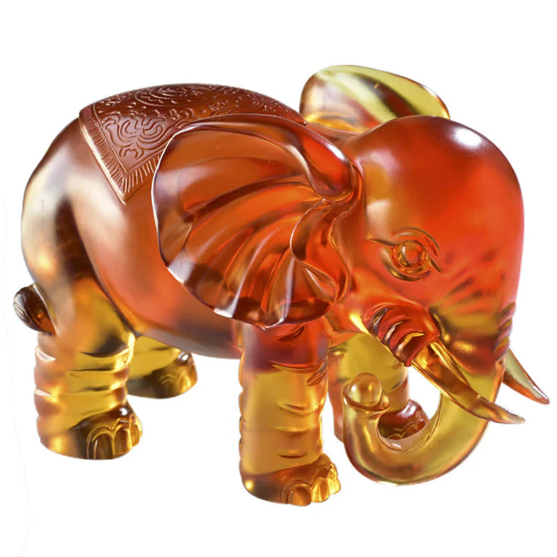 Buddha Stones Yellow Liuli Crystal Elephant Trunk Up Down Design Strength Home Decoration