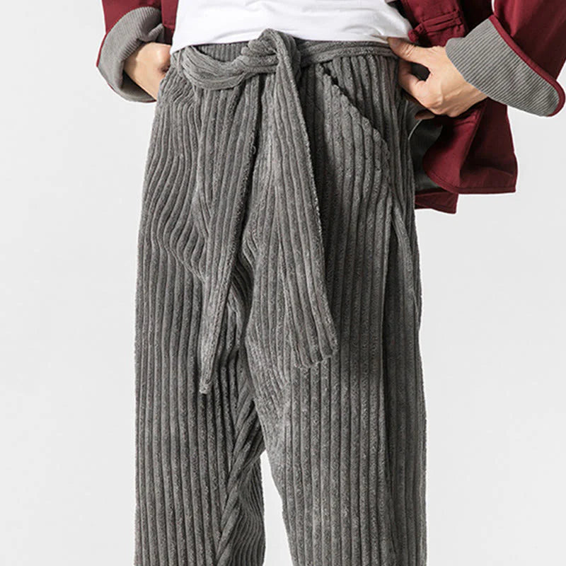 Buddha Stones Winter Solid Color Men's Ankle-Length Corduroy Pants With Pockets