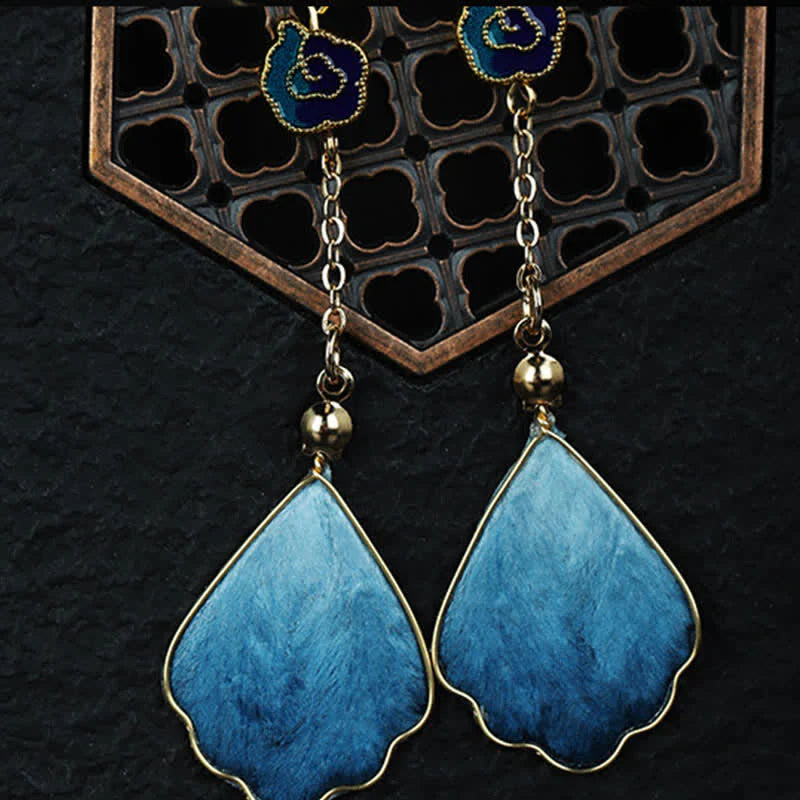 Buddha Stones Handcrafted Silk Art Petal Good Fortune Blessing Dangle Hook Earrings