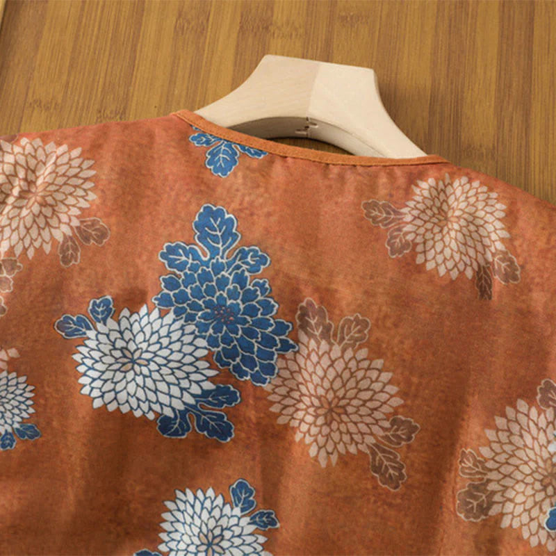 Buddha Stones Floral Prints Buttons Women's Sleeveless Cotton Vest Waistcoat With Pockets